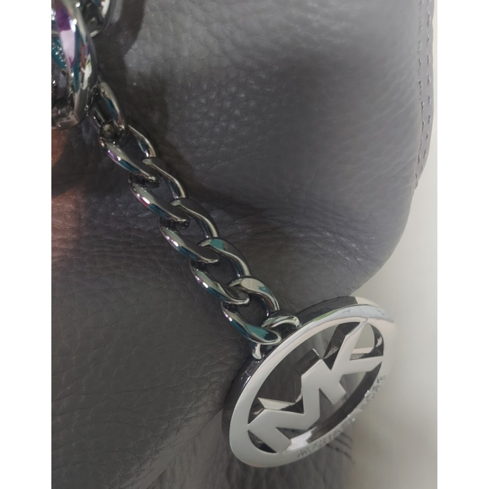 Michael Kors Satchel Pebble Leather Crossbody Chain Detail Gray Medium 15x11x3.5 - Picture 5 of 6